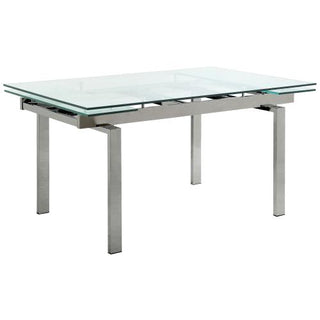 Wexford 87-inch Glass Top Extension Leaf Dining Table Chrome