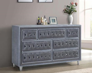 Antonella 7-Drawer Upholstered Dresser Grey