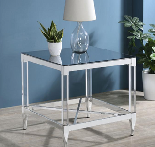 Lindley Square End Table With Acrylic Legs And Tempered Mirror Top Chrome