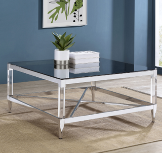 Lindley Square Coffee Table With Acrylic Legs And Tempered Mirror Top Chrome