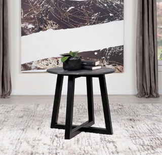 Skylark Round End Table With Marble-Like Top Letizia And Light Oak