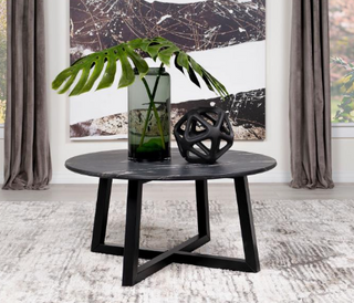 Skylark Round Coffee Table With Marble-Like Top Letizia And Light Oak