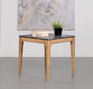 Polaris Rectangular End Table With Marble-Like Top Teramo And Light Oak