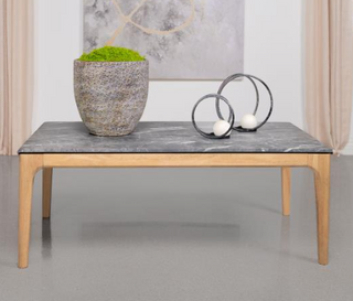 Polaris Rectangular Coffee Table With Marble-Like Top Teramo And Light Oak