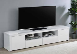 Jude 2-Door 79″ TV Stand With Drawers White High Gloss