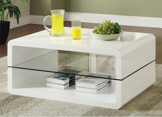 Elana Rectangle 2-Shelf Coffee Table Glossy White