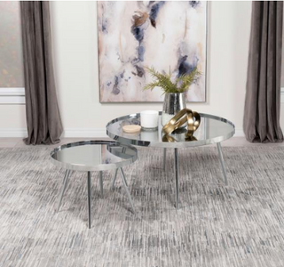 Kaelyn 2-Piece Round Mirror Top Nesting Coffee Table Chrome