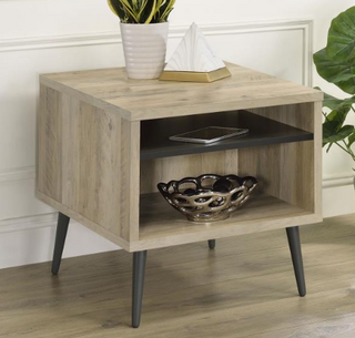 Welsh Square Engineered Wood End Table With Shelf Antique Pine And Grey