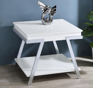 Marcia Wood Rectangular End Table White High Gloss And Chrome