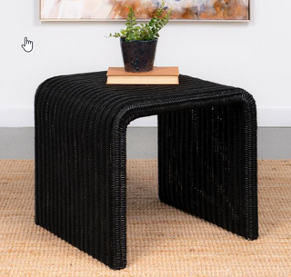 Cahya Woven Rattan Sqaure End Table Black