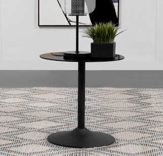 Ganso Round Metal End Table With Tempered Glass Top Black