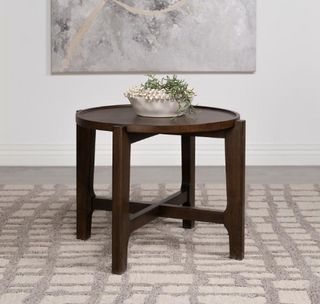 Cota Round Solid Wood End Table Dark Brown