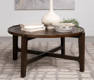 Cota Round Solid Wood Coffee Table Dark Brown