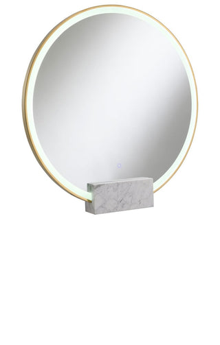 Jocelyn Round Table Top LED Vanity Mirror White Marble Base Gold Frame