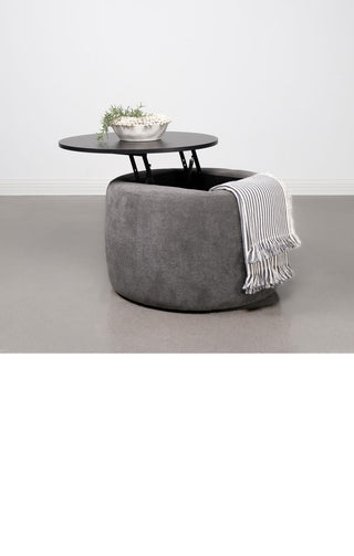 Tesoro Upholstered Round Lift Top Storage Ottoman Grey And Black