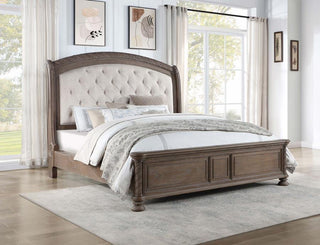 Emmett Tufted Headboard Eastern King Panel Bed Walnut And Beige