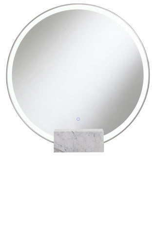 Jocelyn Round Table Top LED Vanity Mirror White Marble Base Chrome Frame