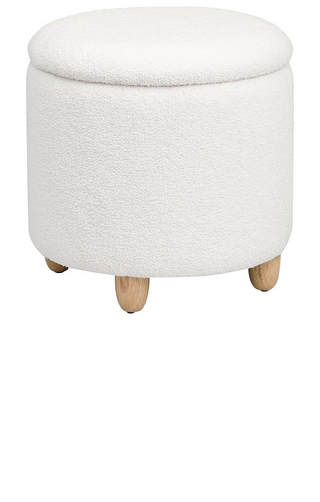 Valia Faux Sheepskin Upholstered Round Storage Ottoman Ivory