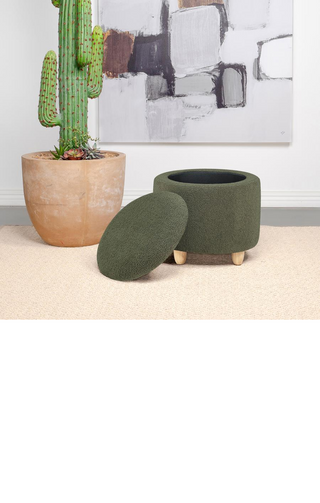 Valia Faux Sheepskin Upholstered Round Storage Ottoman Green