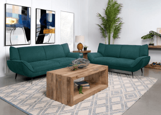 Acton 2-Piece Upholstered Flared Arm Sofa Set Teal Blue