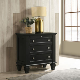 Sandy Beach 3-Drawer Nightstand Black